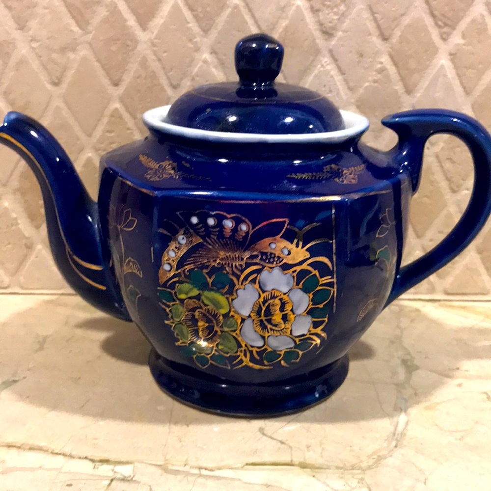 Vintage 1950’s Japanese Blue Ceramic Tea Pot